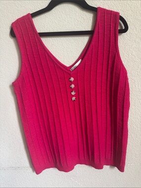 Kaily K Ribbed V-Neck Button Tank Top